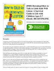 [PDF] Download How to Talk so Little Kids Will Listen: A Survival Guide to Life with Children Ages 2-7 Ebook | READ ONLINE