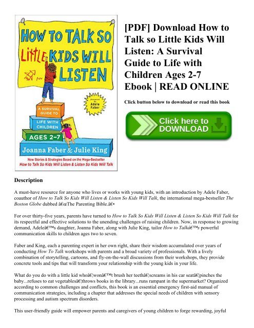 How To Talk So Little Kids Will Listen A Survival Guide To Life With Children Ages 2 7 Download Free Ebook