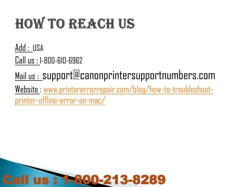 Call 1-800-213-8289 to troubleshoot Printer Offline Error on Mac