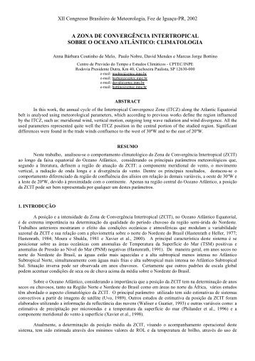 a zona de convergência intertropical sobre o oceano atlântico