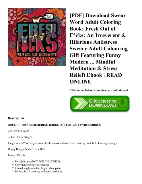 Download Pdf Download Swear Word Adult Coloring Book Fresh Out Of F Cks An Irreverent Amp Hilarious Antistress Sweary Adult Colouring Gift Featuring Funny Modern Mindful Meditation Amp Stress Relief Ebook Read
