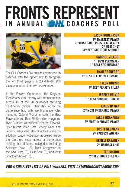 Kingston Frontenacs GameDay March 31, 2018