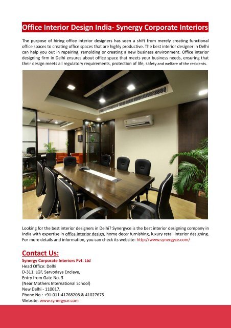 Office Interior Design India Synergy Corporate Interiors - Interior Decoration Company In India