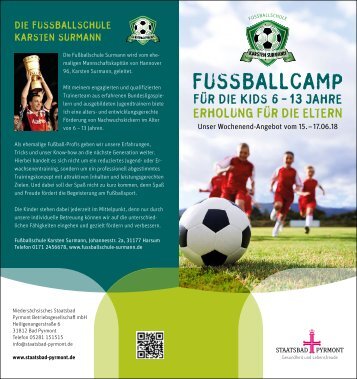 Fußballcamp für die Kids - Erholung für die Eltern im Staatsbad Pyrmont 15.06.-17.06.2018