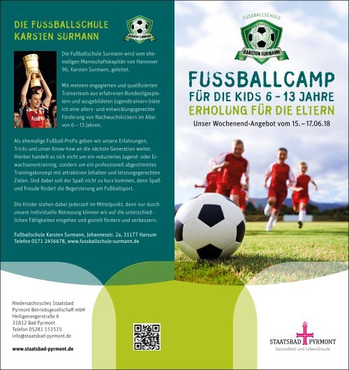 Fußballcamp für die Kids - Erholung für die Eltern im Staatsbad Pyrmont 15.06.-17.06.2018
