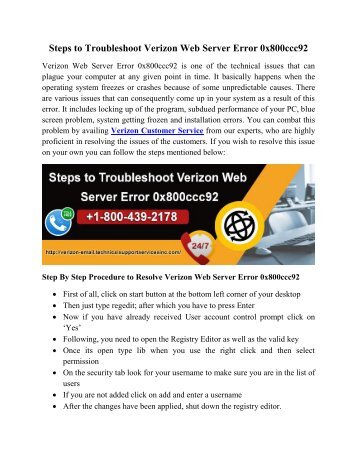 Steps to Troubleshoot Verizon Web Server Error 0x800ccc92