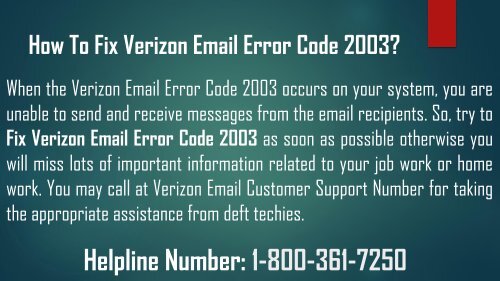 How to Fix Verizon Email Error Code 2003? 1-800-361-7250 for Help