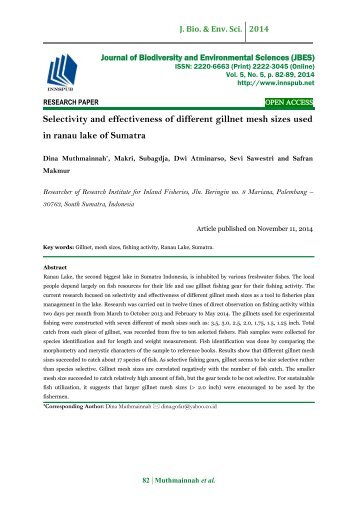 Selectivity and effectiveness of different gillnet mesh sizes used in ranau lake of Sumatra