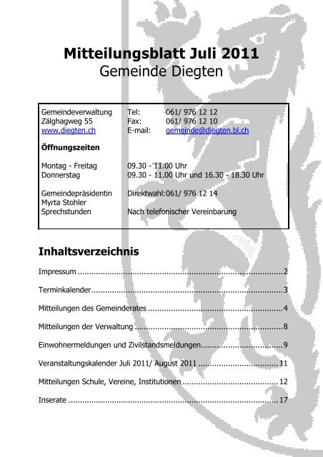 Zivilstandsmeldung 01.04.2011 - Gemeinde Diegten