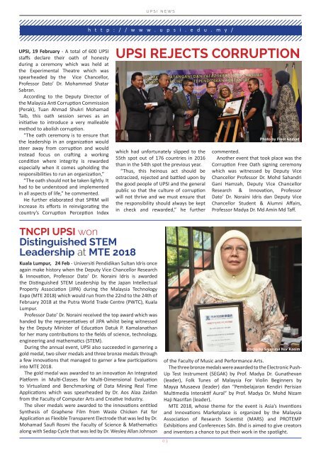 UPSI NEWS APRIL 2018 UPDATE