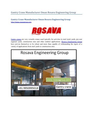 Gantry Crane Manufacturer Oman Rosava Engineering Group