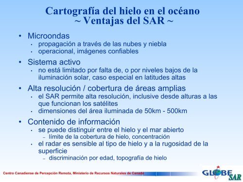 Aplicaciones del SAR en aspectos del hielo en el océano