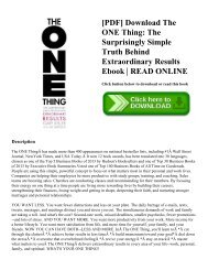[PDF] Download The ONE Thing: The Surprisingly Simple Truth Behind Extraordinary Results Ebook | READ ONLINE