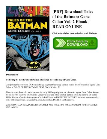 [PDF] Download Tales of the Batman: Gene Colan Vol. 2 Ebook | READ ONLINE