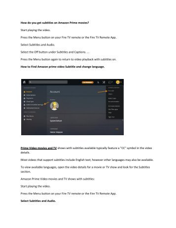 How do you get subtitles on Amazon Prime movies support number