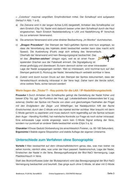 Dragon Procedure & Sonographie und Punktion Peripherer Venen - Online Supplement zum SOCRATES Kursmanual 2019