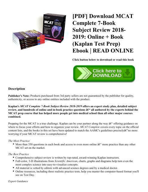 [PDF] Download MCAT Complete 7-Book Subject Review 2018-2019: Online + Book (Kaplan Test Prep) Ebook | READ ONLINE