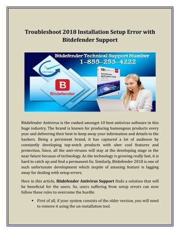 Troubleshoot 2018 Installation Setup Error With Bitdefender Support