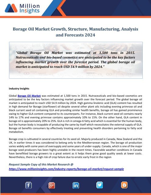 Borage Oil Market  Growth, Structure, Manufacturing, Analysis and Forecasts 2024