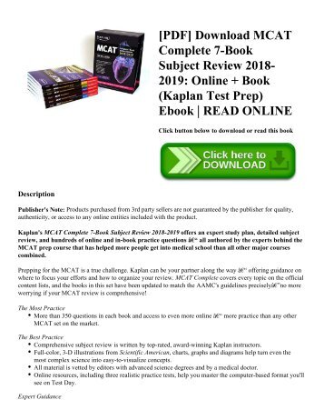 [PDF] Download MCAT Complete 7-Book Subject Review 2018-2019: Online + Book (Kaplan Test Prep) Ebook | READ ONLINE