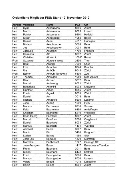 Verzeichnis ordentliche Mitglieder (Stand November 2012) - FSU