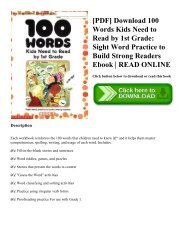 [PDF] Download 100 Words Kids Need to Read by 1st Grade: Sight Word Practice to Build Strong Readers Ebook | READ ONLINE