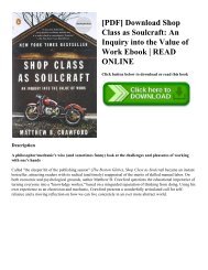[PDF] Download Shop Class as Soulcraft: An Inquiry into the Value of Work Ebook | READ ONLINE