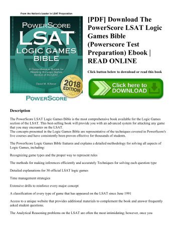 [PDF] Download The PowerScore LSAT Logic Games Bible (Powerscore Test Preparation) Ebook | READ ONLINE