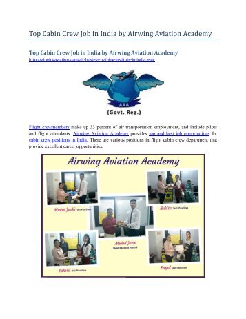 Top Cabin Crew Job in India by Airwing Aviation Academy