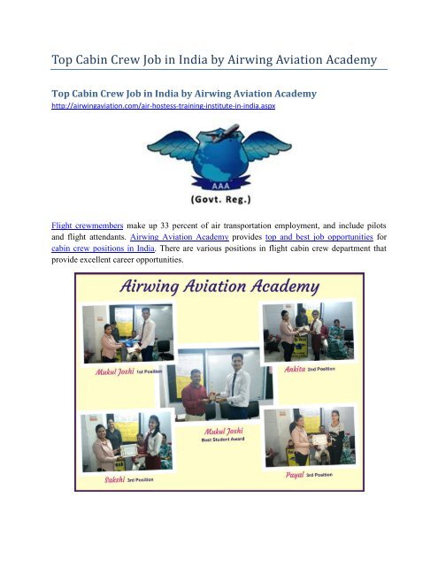 Top Cabin Crew Job In India By Airwing Aviation Academy