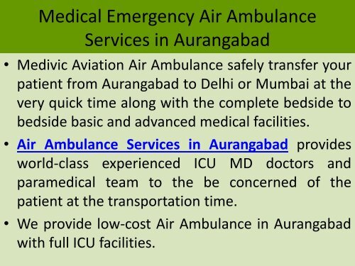 Need Emergency Air Ambulance Services in Aurangabad with Doctor Facility