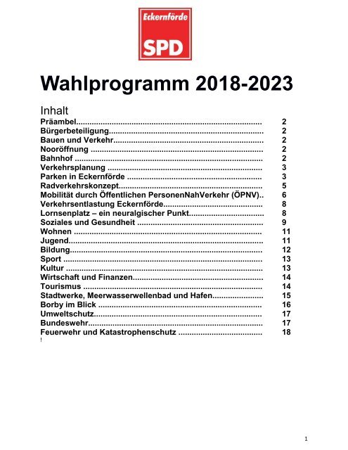 Wahlprogramm SPD-Eckernförde 2018-2023