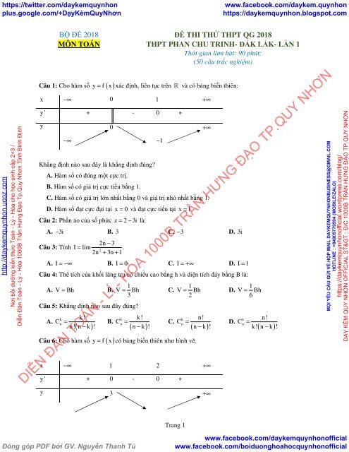 Bộ đề thi thử THPT QG 2018 Các môn TOÁN - LÍ - HÓA Các trường THPT Cả nước CÓ HƯỚNG DẪN GIẢI (Lần 5) [DC03042018]