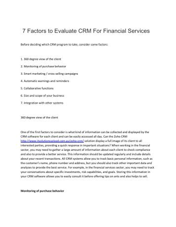 7 Factors to Evaluate CRM For Financial Services