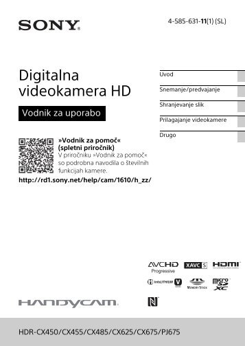 Sony HDR-CX450 - HDR-CX450 Istruzioni per l'uso Sloveno