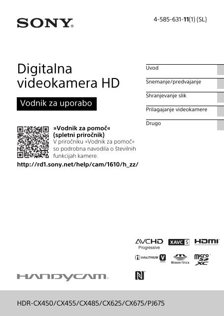 Sony HDR-CX450 - HDR-CX450 Istruzioni per l'uso Sloveno