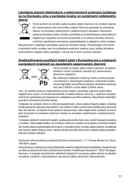 Sony VPCSE2F1E - VPCSE2F1E Documents de garantie Slovaque