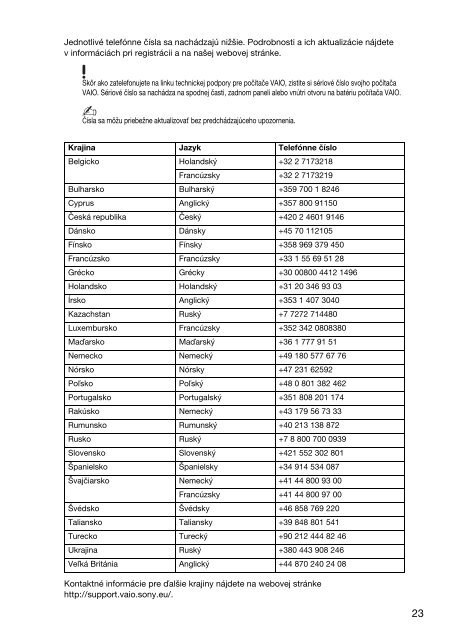 Sony VPCSE2F1E - VPCSE2F1E Documents de garantie Slovaque