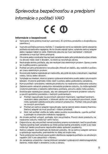 Sony VPCSE2F1E - VPCSE2F1E Documents de garantie Slovaque