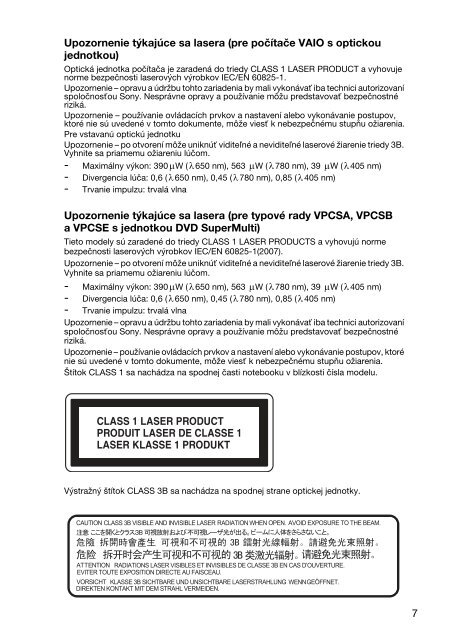 Sony VPCSE2F1E - VPCSE2F1E Documents de garantie Slovaque