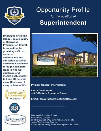 Briarwood Christian School Superintendent Opportunity Profile