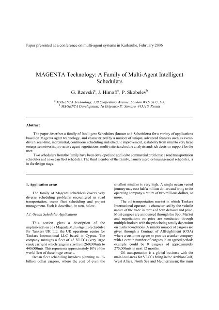 MAGENTA Technology: A Family of Multi-Agent Intelligent Schedulers
