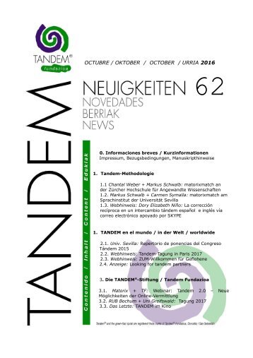 Tandem-Neuigkeiten 62oct16