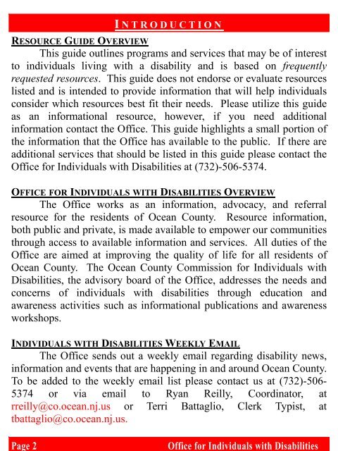 O.C. Resource Guide 2011 Red-Black - Ocean County Government