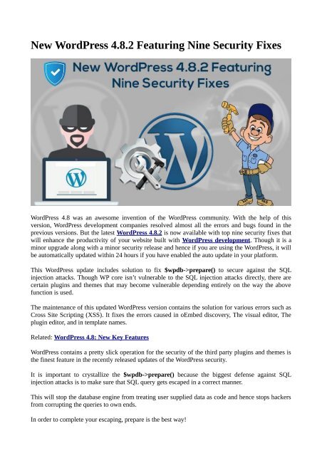 New WordPress 4.8.2 Featuring Nine Security Fixes