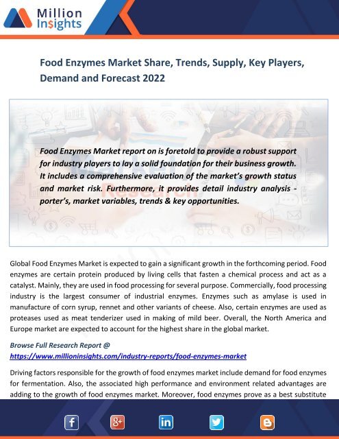 Food Enzymes Market Share, Trends, Supply, Key Players, Demand and Forecast 2022