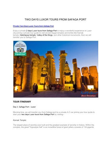 TWO DAYS LUXOR TOURS FROM SAFAGA PORT