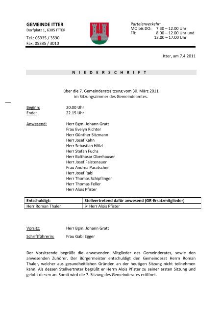 7. Gemeinderatssitzung (433 KB) - .PDF - Gemeinde Itter