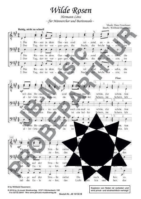 Wilde Rosen (für Männerchor TTBB u. Bariton-Solo)