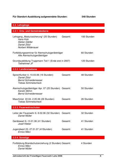 Jahresbericht 2006 - Freiwillige Feuerwehr Luhe-Markt